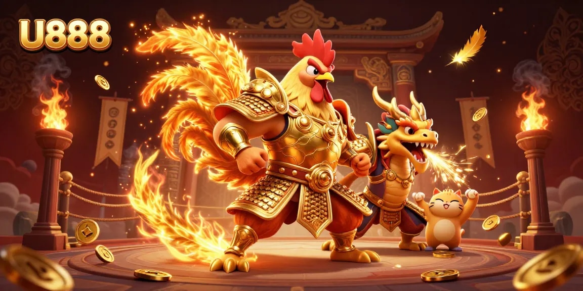 Experience thrilling gameplay with U888's dynamic illustration of gaming action featuring unique characters.