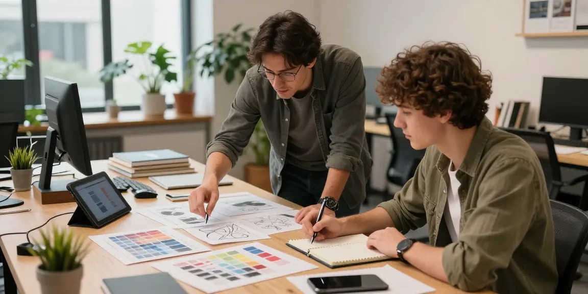 rokok88 login creative design mentorship scene with mentor guiding designer