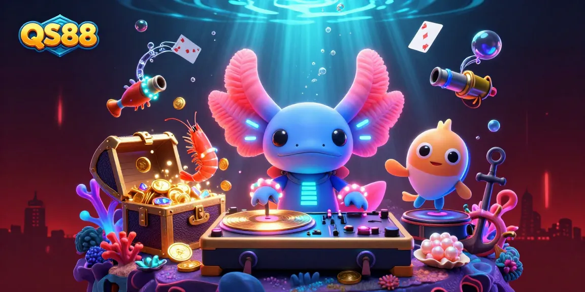 Experience thrilling gambling at QS88 with vibrant underwater DJ and energetic sea creatures.