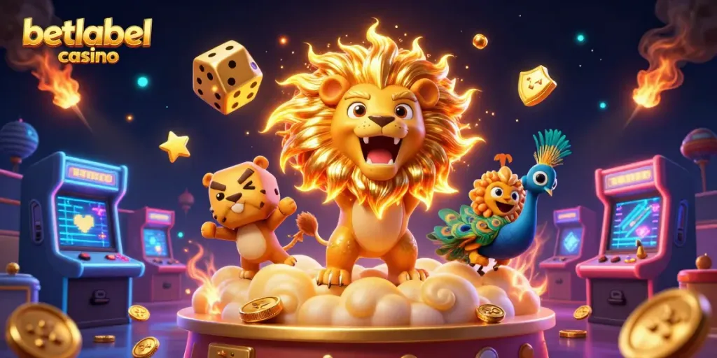 Experience the excitement of betlabel casino with vibrant characters and game elements in a dynamic scene.