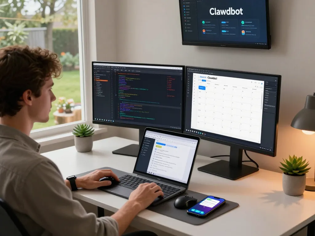 Clawdbot AI integration in a modern home office highlighting productivity.