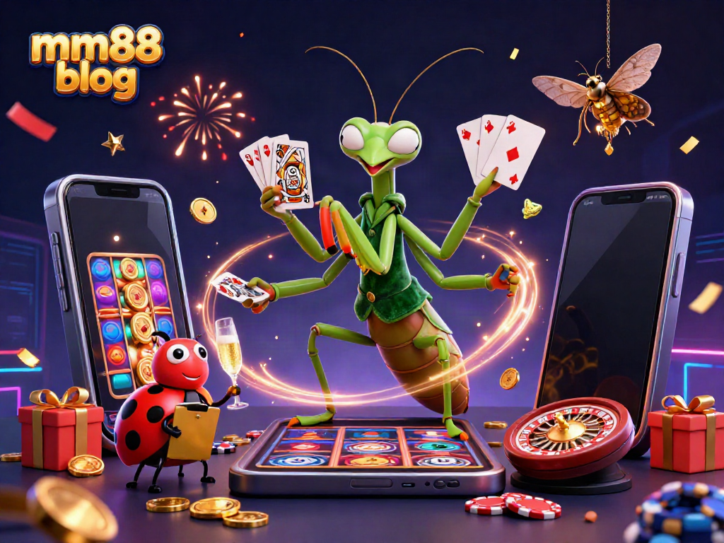 Experience the vibrant world of mm88 blog, with lively characters in a bustling casino atmosphere.