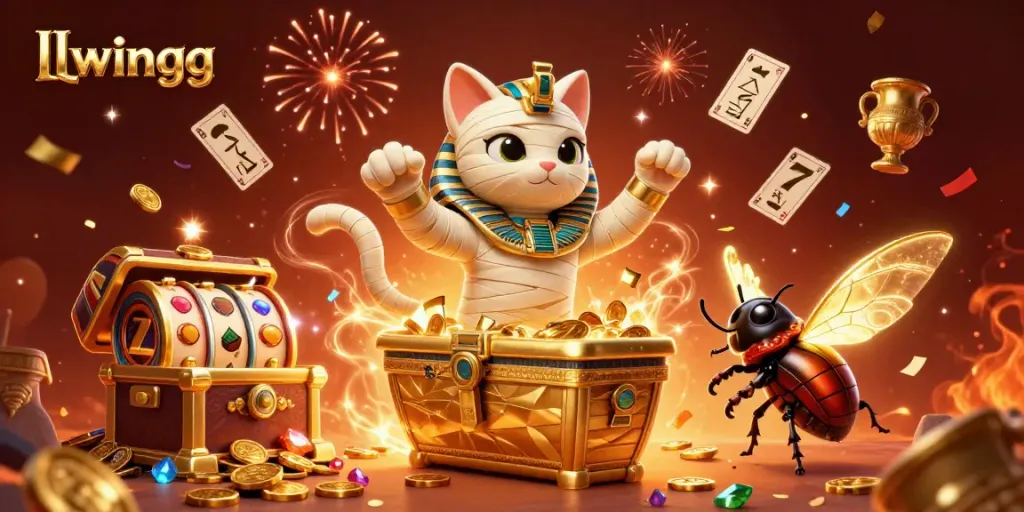 Experience thrilling slots and jackpots with llwingg in this vibrant casino illustration.
