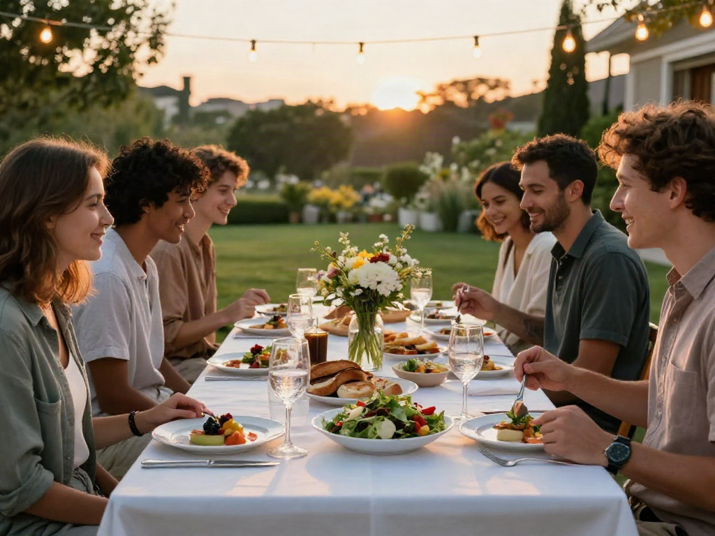 ROKOK88 link outdoor catering setup with gourmet dishes at sunset.