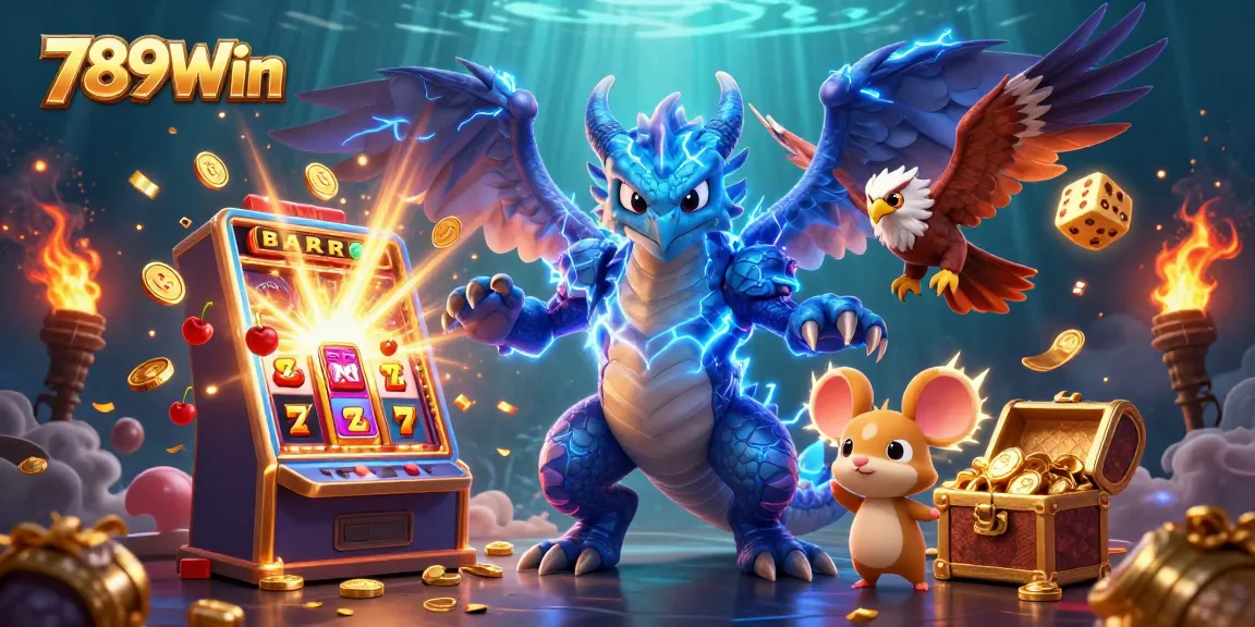 Experience thrilling jackpots at 789Win with vibrant 3D casino illustration showcasing dynamic game elements.