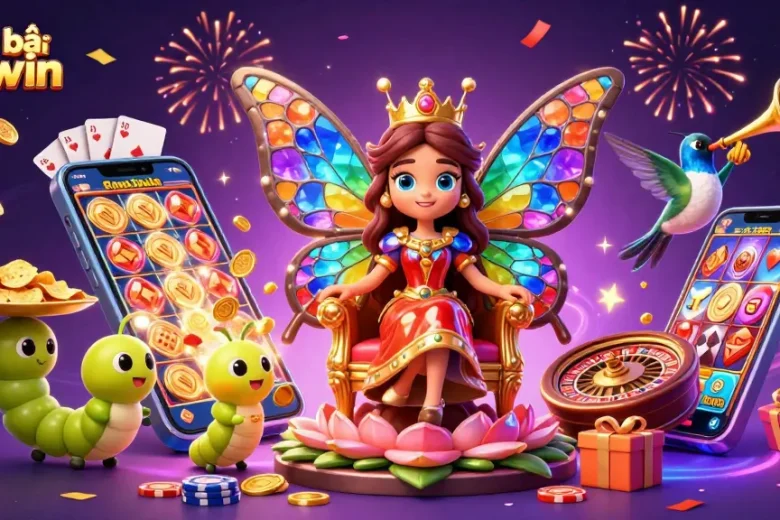 Engage in game bài sunwin with colorful slot games and vibrant casino elements in a magical 3D scene.