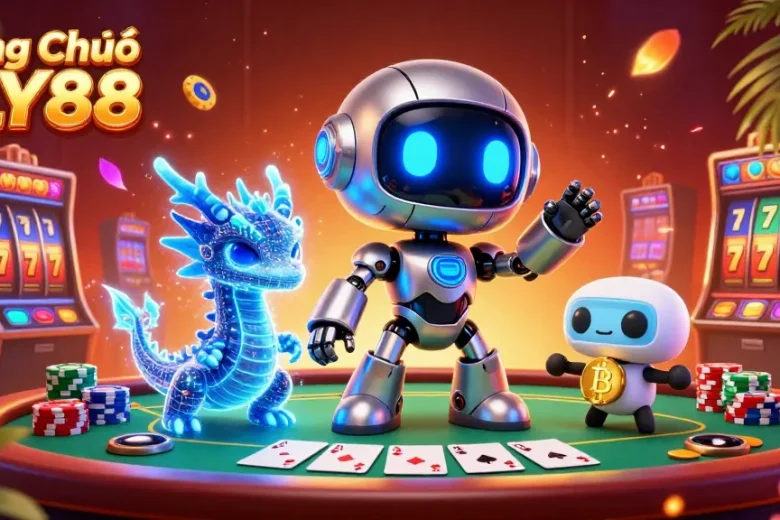 Play thrilling casino games at Trang Chủ FLY88 featuring vibrant characters and dynamic poker scene.